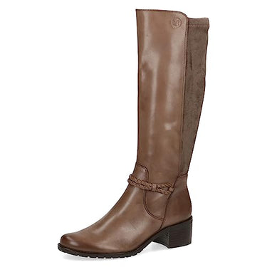 CAPRICE Damen Hohe Stiefel mit Absatz Airmotion aus Leder bis zum Knie Weite G, Braun (Taupe Comb), 38.5 EU im Sale